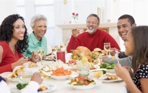 Family enjoying a meal together at home.