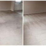 A before and after picture of the floor in a house.