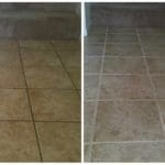 A before and after picture of the tile floor.