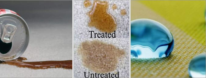 Spilled drink comparison on treated versus untreated fabric.