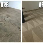 A before and after picture of the carpet cleaning process.