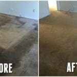 A before and after picture of a carpet cleaning job.