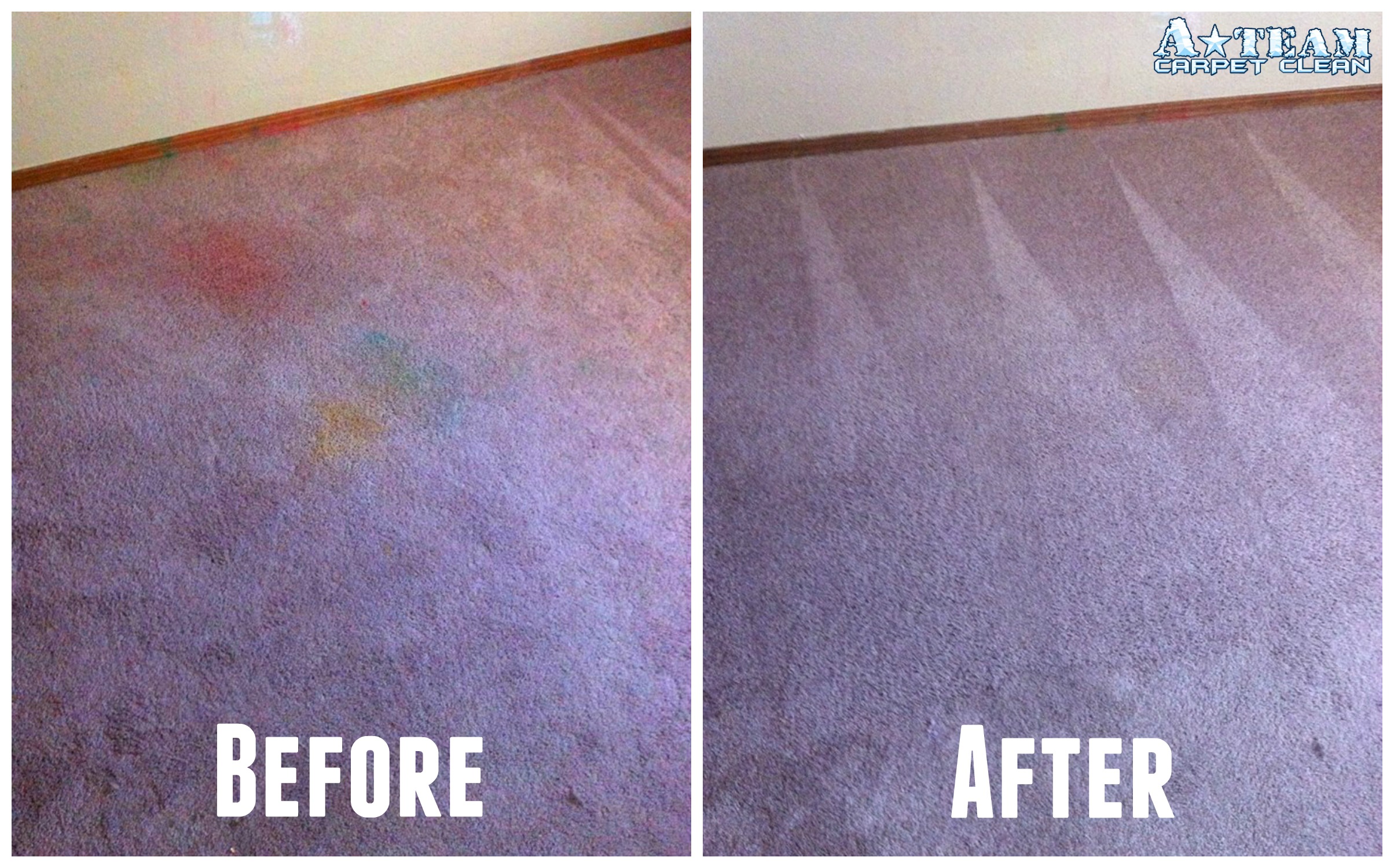 A before and after picture of the carpet cleaning process.