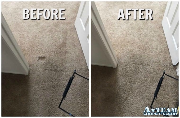 A before and after picture of the carpet in the house.