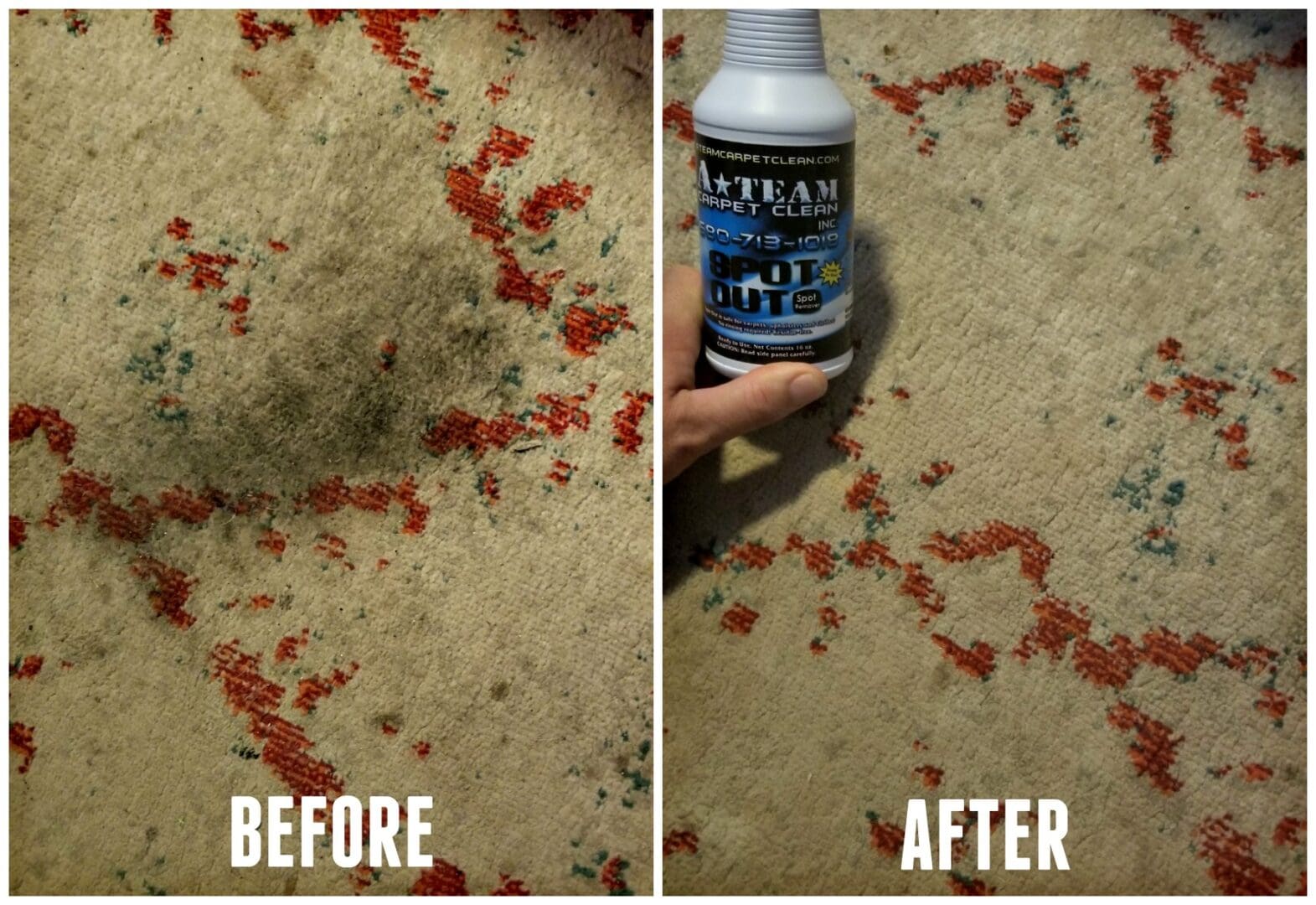 A before and after picture of the carpet cleaning process.