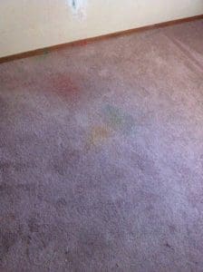 A carpet with stains on it and the floor.