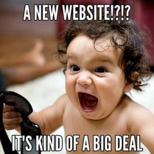 Excited baby announcing new website news.