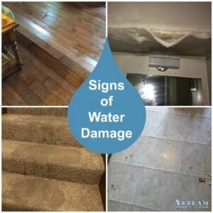 Signs of water damage in various areas.