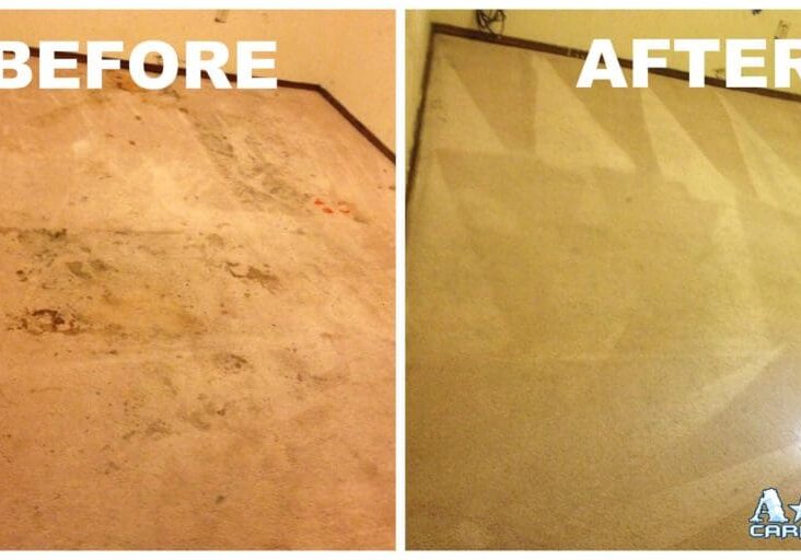 A before and after picture of the floor in a house.